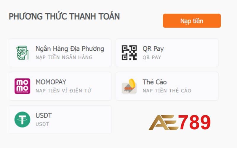 Phương thức nạp tiền AE789